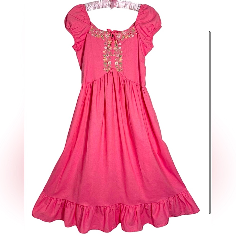 Pink Embroidered Cotton Dress - NWT, size XS-S adult or size M-L girls